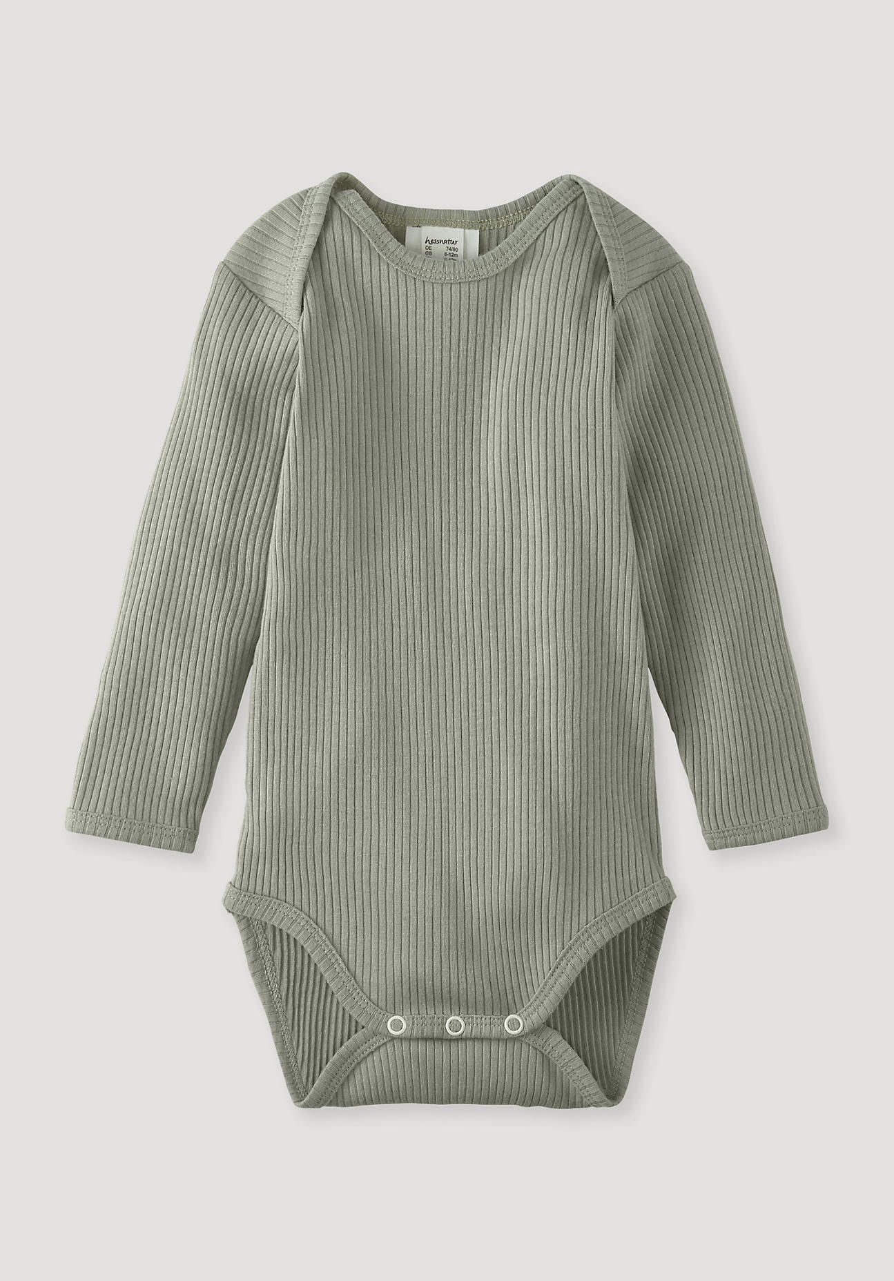 hessnatur Baby Langarmbody Slim aus Bio-Baumwolle mit Bio-Merinowolle - grün Grösse62/68 von hessnatur