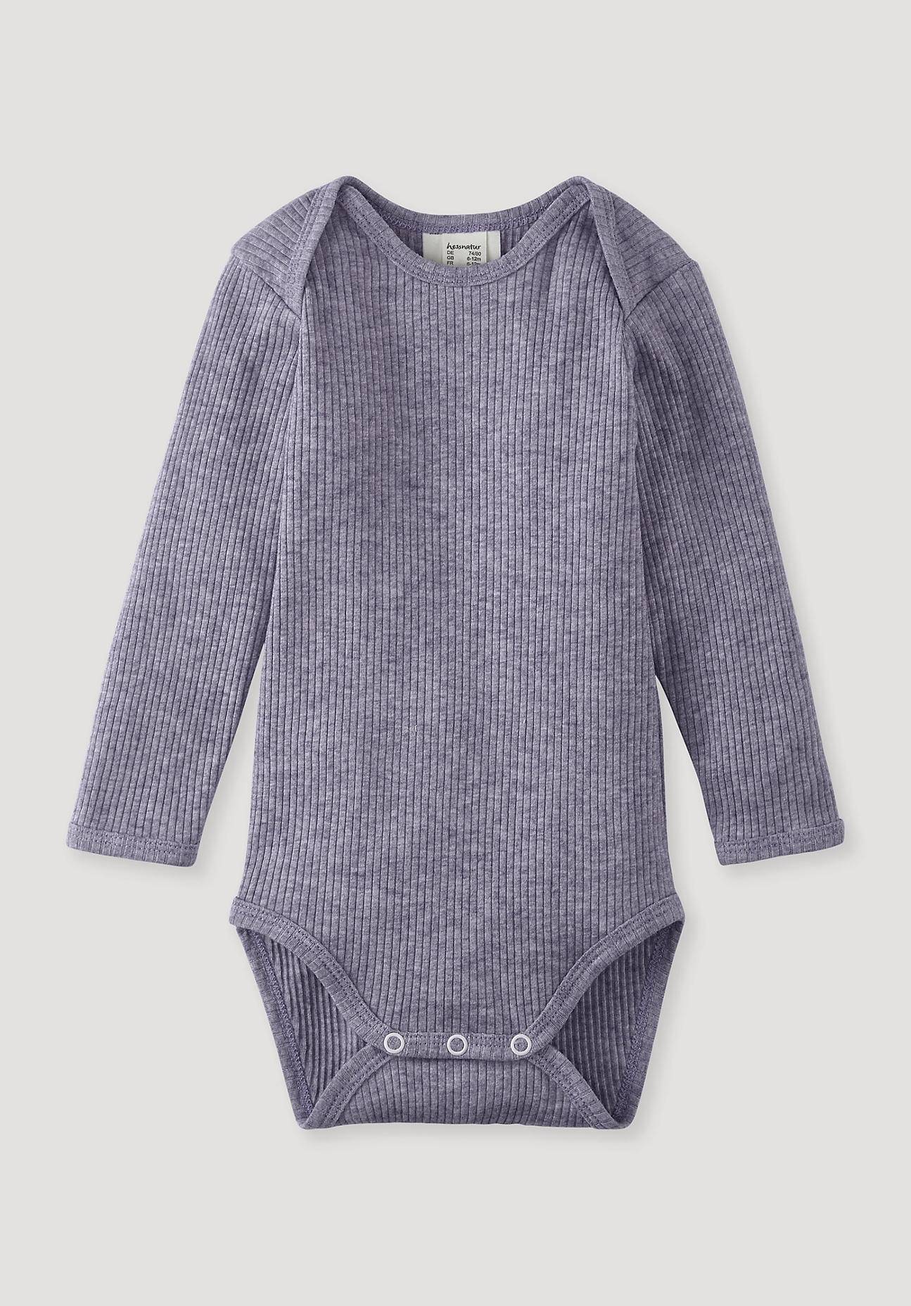 hessnatur Baby Langarmbody Slim aus Bio-Baumwolle mit Bio-Merinowolle - lila Grösse62/68 von hessnatur