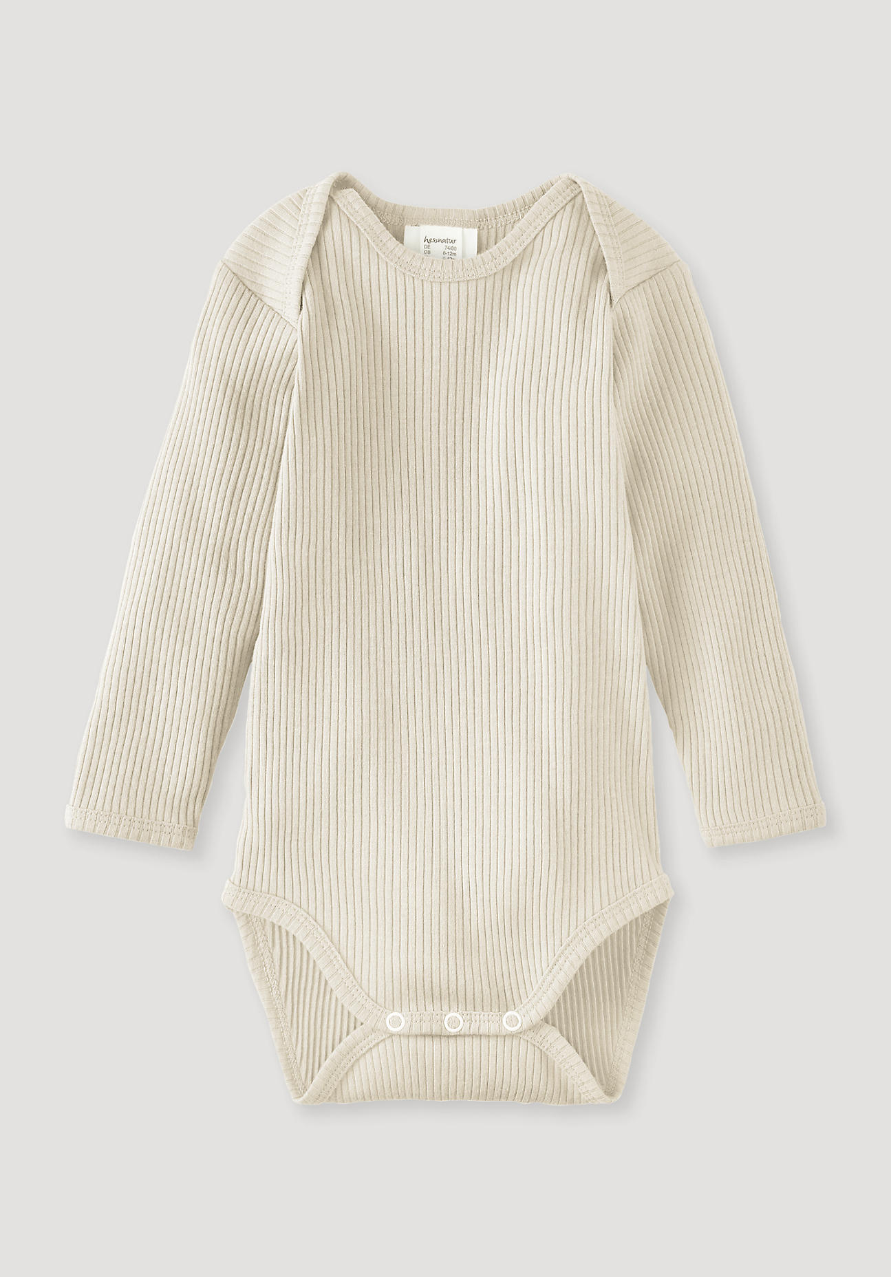 hessnatur Baby Langarmbody Slim aus Bio-Baumwolle mit Bio-Merinowolle - naturfarben Grösse98/104 von hessnatur