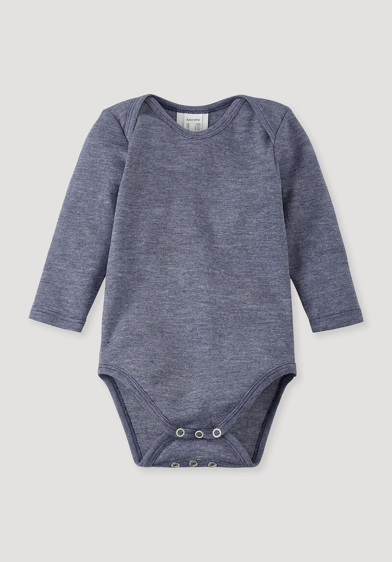 hessnatur Baby Langarmbody Slim aus Bio-Baumwolle mit Merinowolle und Seide - blau Grösse62/68 von hessnatur