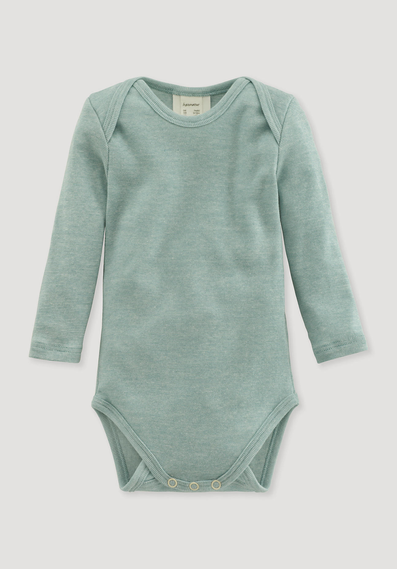 hessnatur Baby Langarmbody Slim aus Bio-Baumwolle mit Merinowolle und Seide - grün Grösse62/68 von hessnatur