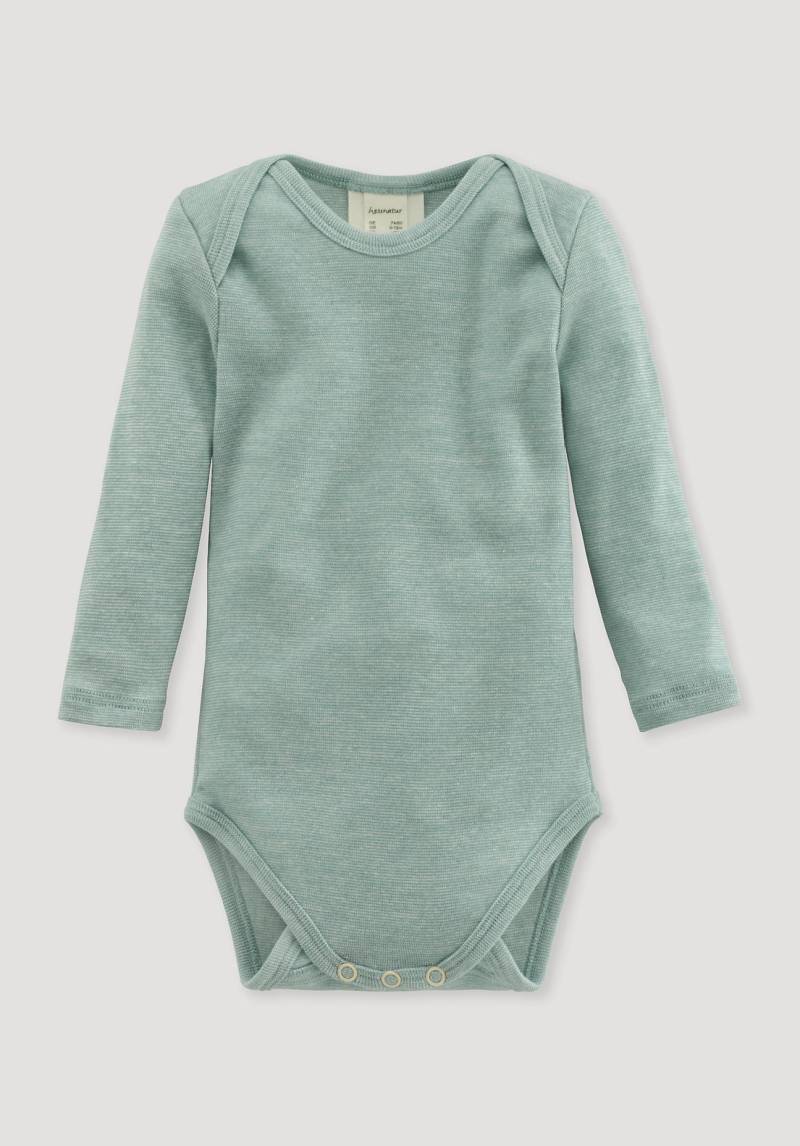 hessnatur Baby Langarmbody Slim aus Bio-Baumwolle mit Merinowolle und Seide - mint meliert Grösse86/92 von hessnatur