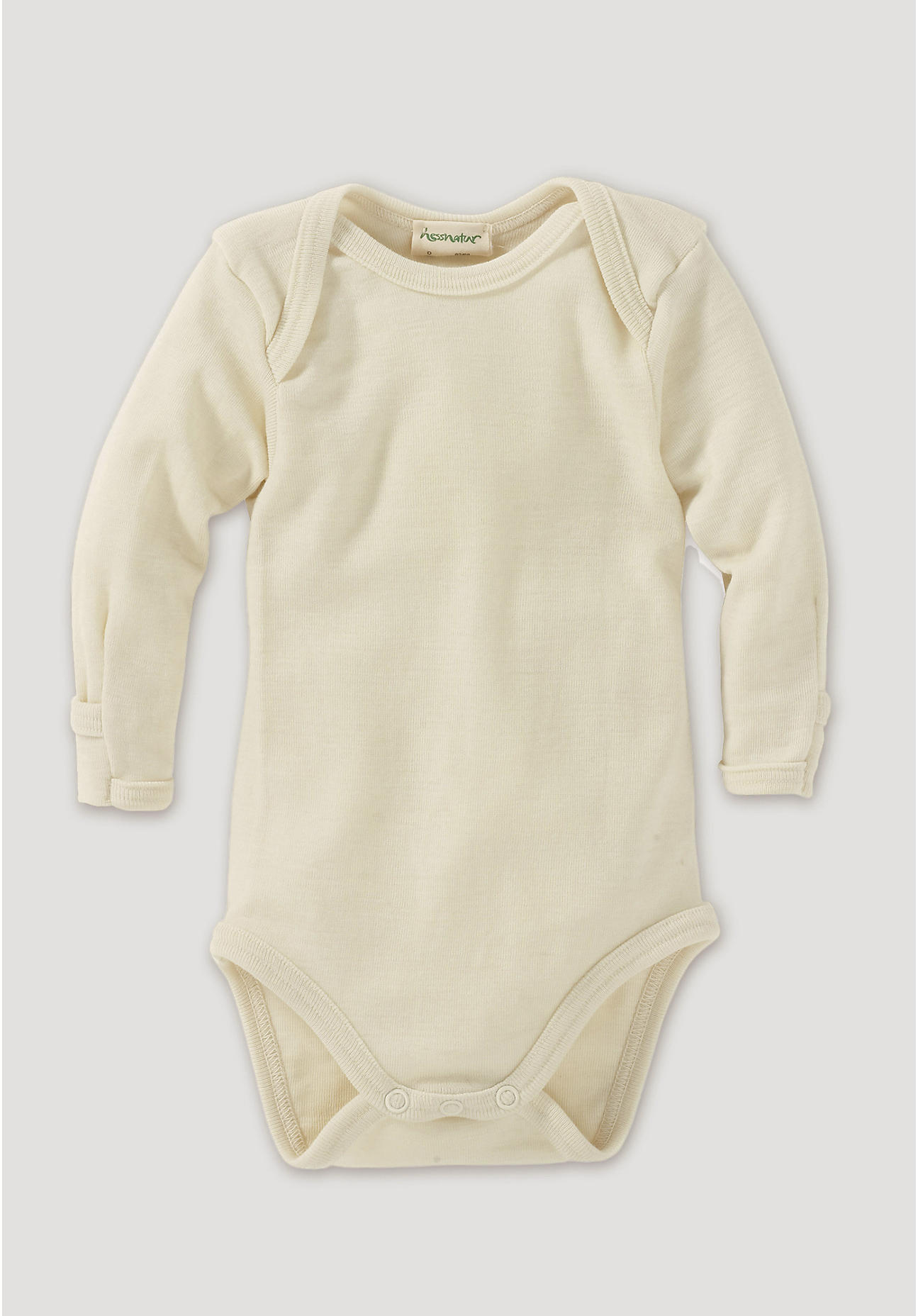 hessnatur Baby Langarmbody Slim aus Bio-Merinowolle mit Seide - naturfarben Grösse62/68 von hessnatur