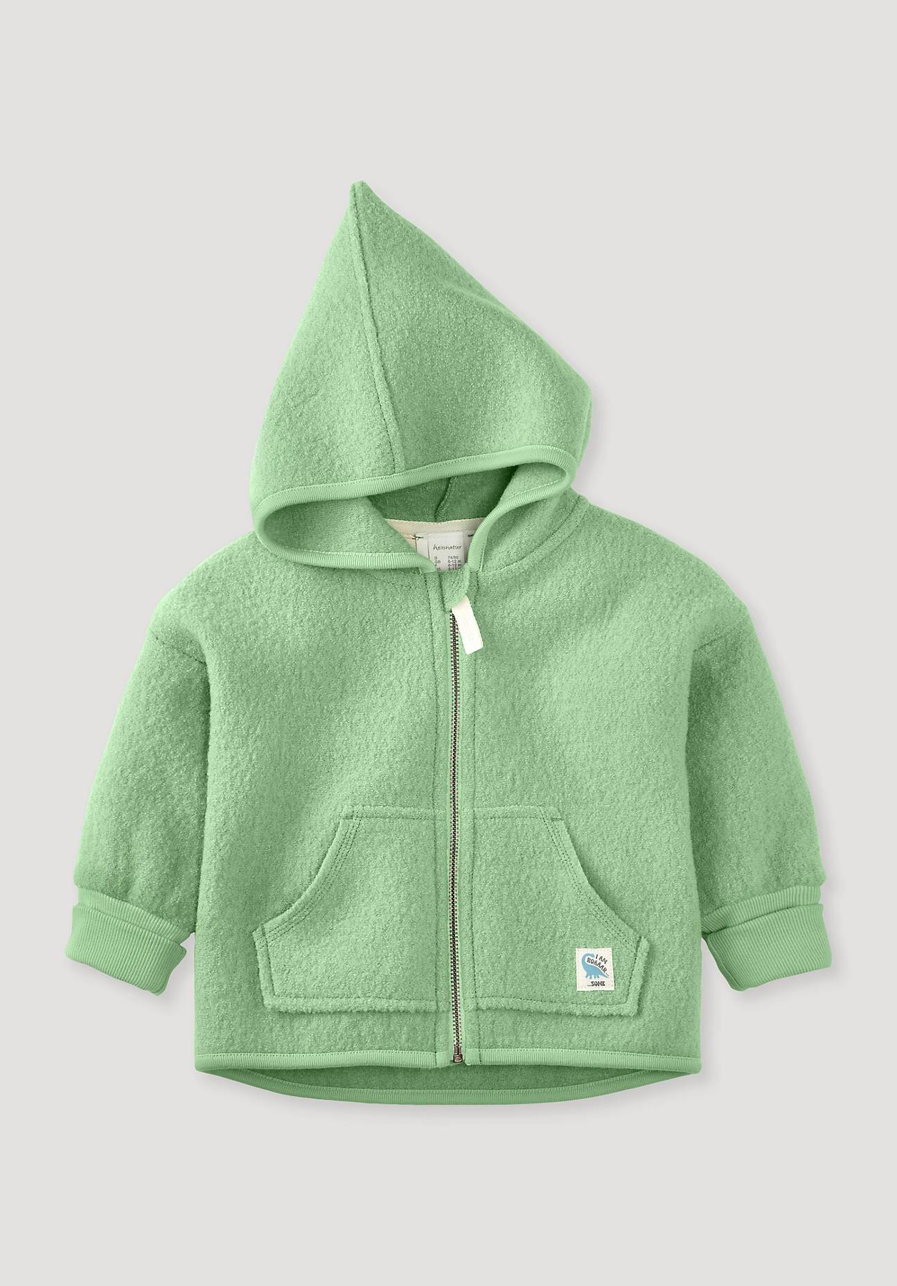 hessnatur Baby Wollwalk Jacke Relaxed aus Bio-Merinowolle - grün Grösse62/68 von hessnatur