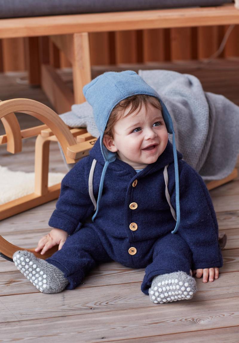 hessnatur Baby Walk Overall Regular aus Bio-Merinowolle - blau Grösse50/56 von hessnatur