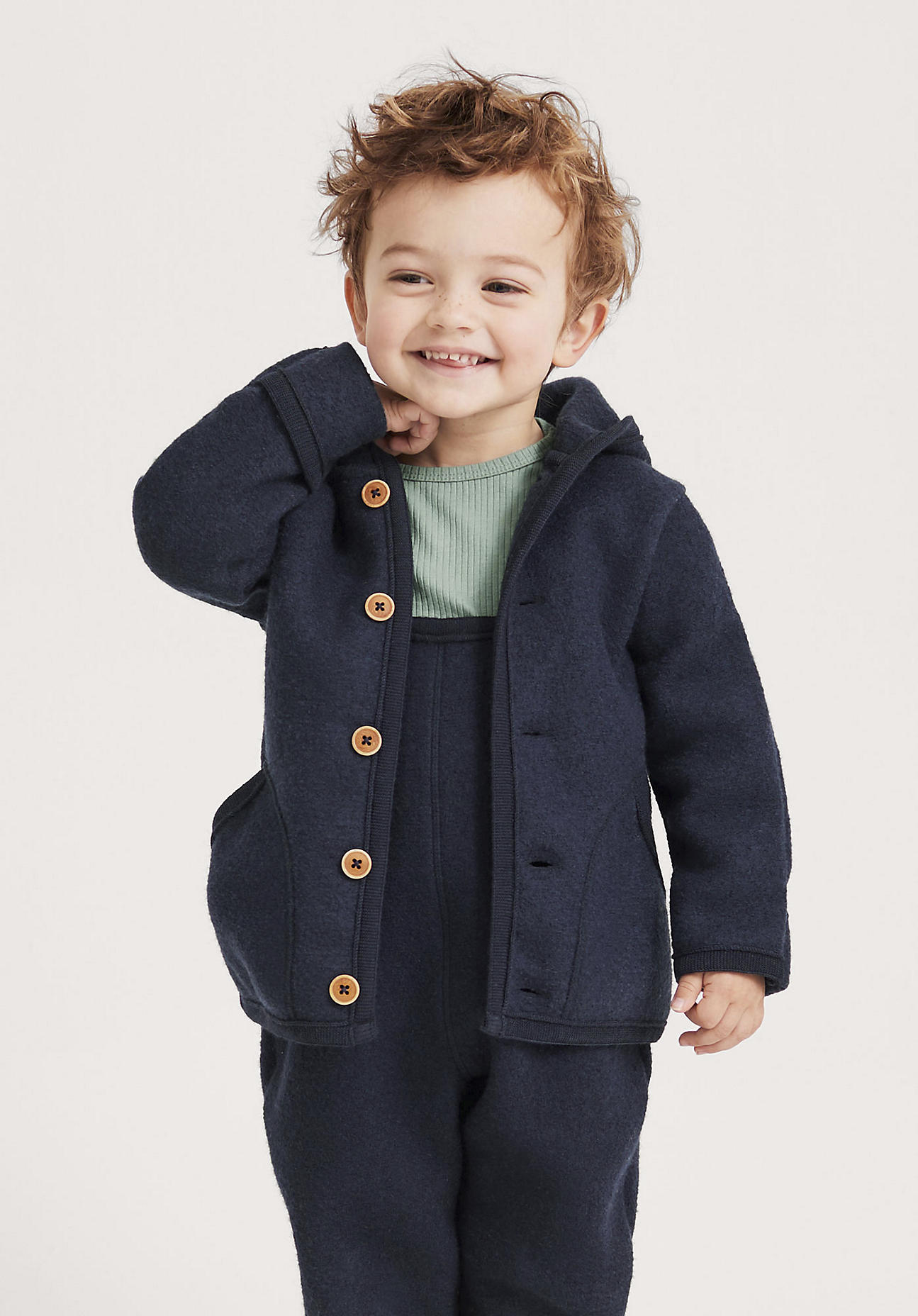 hessnatur Baby Wollwalk Jacke Regular aus Bio-Merinowolle - blau Grösse62/68 von hessnatur