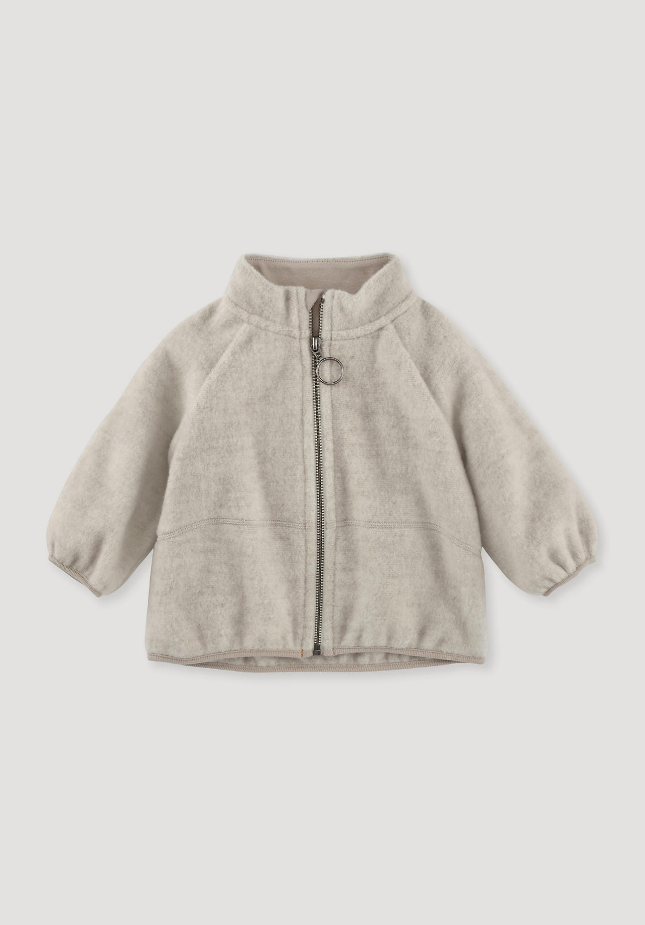 hessnatur Baby Wollfleece Jacke Regular aus Bio-Merinowolle mit Bio-Baumwolle - beige Grösse86/92 von hessnatur