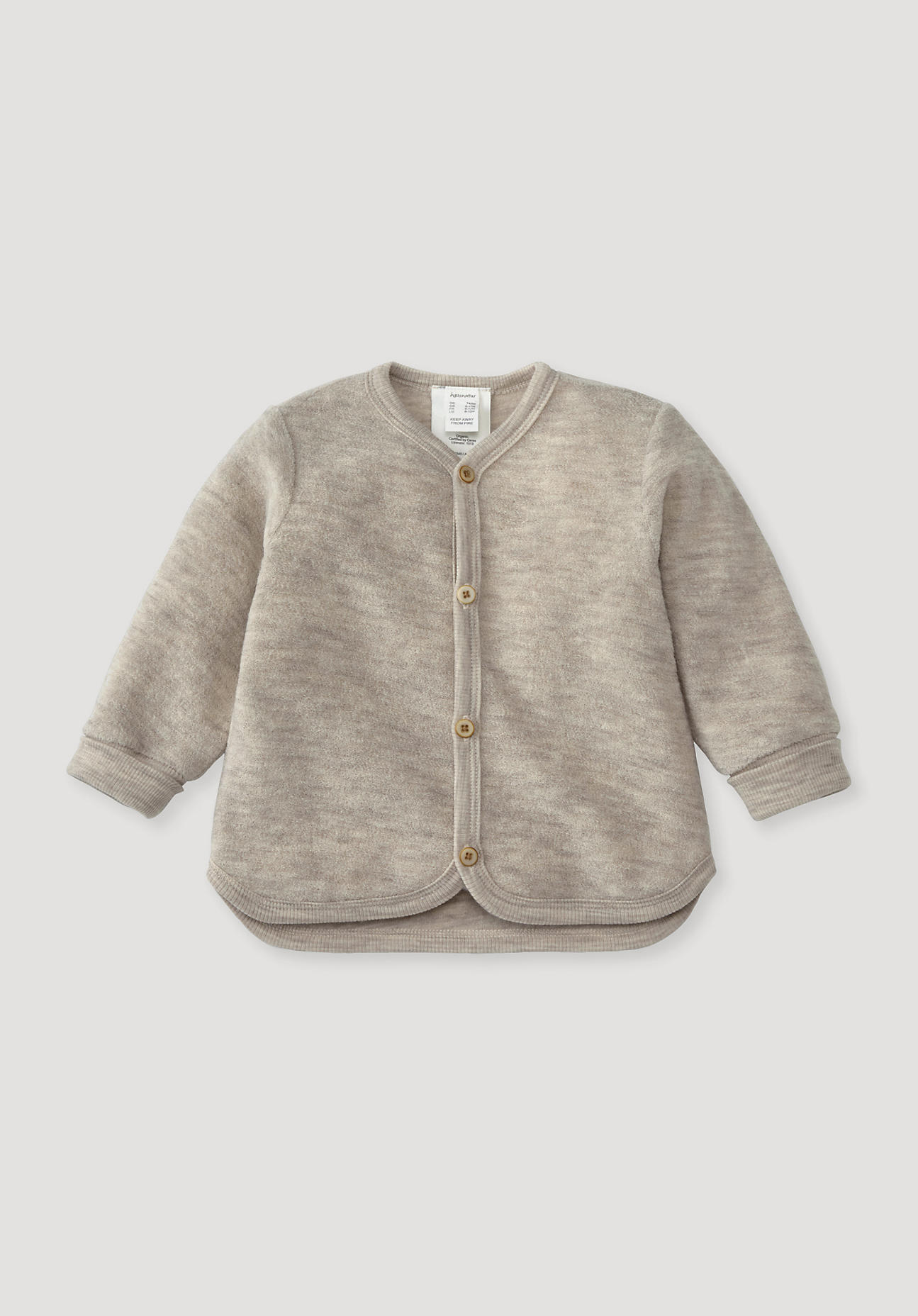 hessnatur Baby Wollfrottee Jacke Regular aus Bio-Merinowolle - beige Grösse74/80 von hessnatur