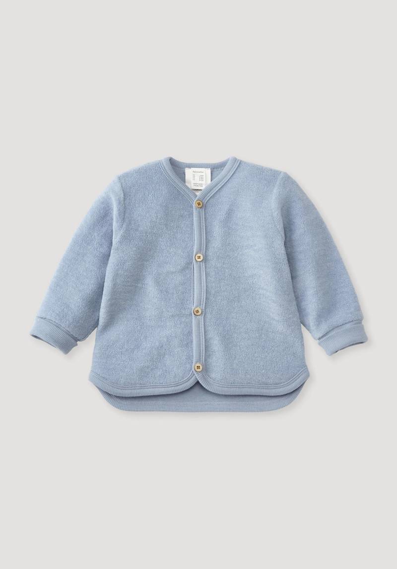 hessnatur Baby Wollfrottee Jacke Regular aus Bio-Merinowolle - blau Grösse62/68 von hessnatur