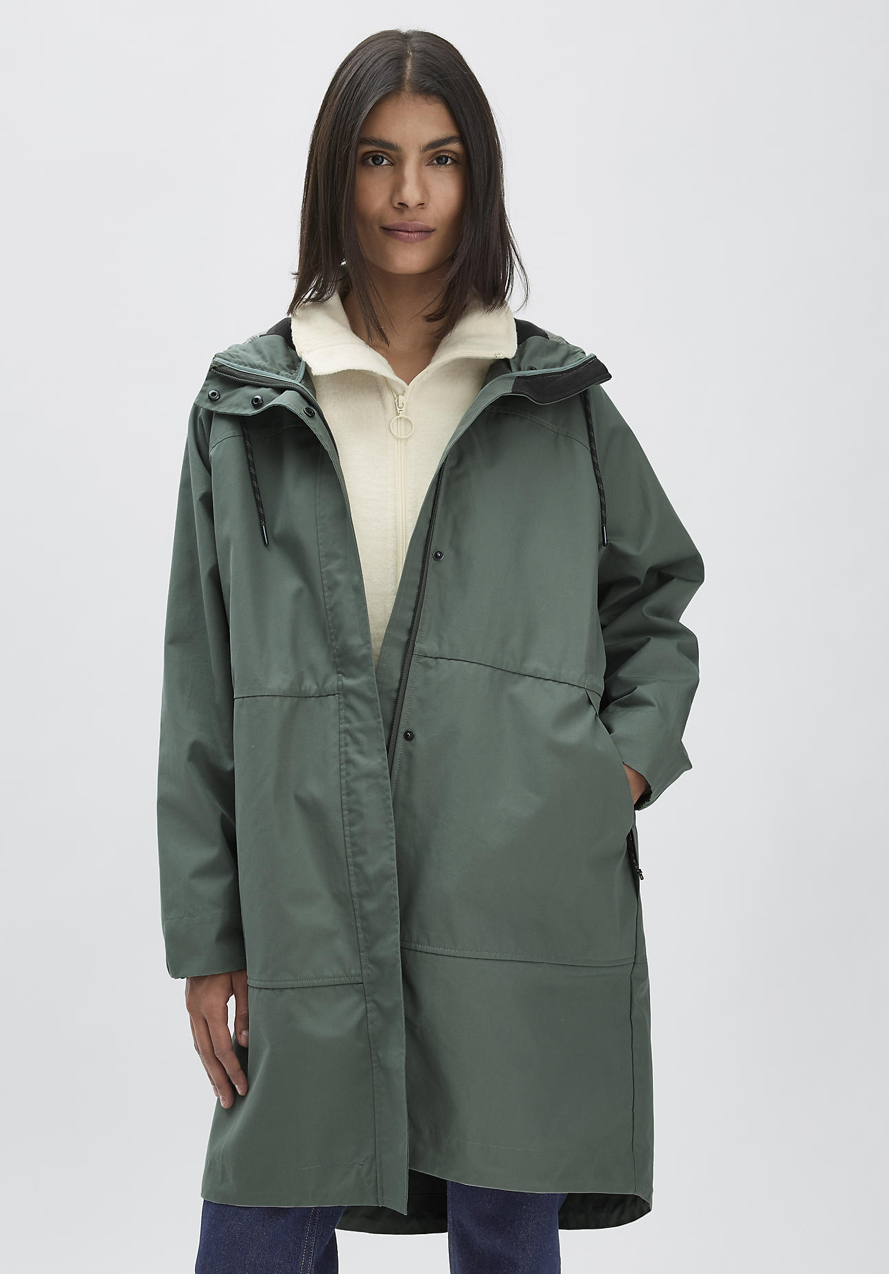 hessnatur Damen Allwetter Parka NATURE SHELL Relaxed aus Bio-Baumwolle - grün GrösseL von hessnatur