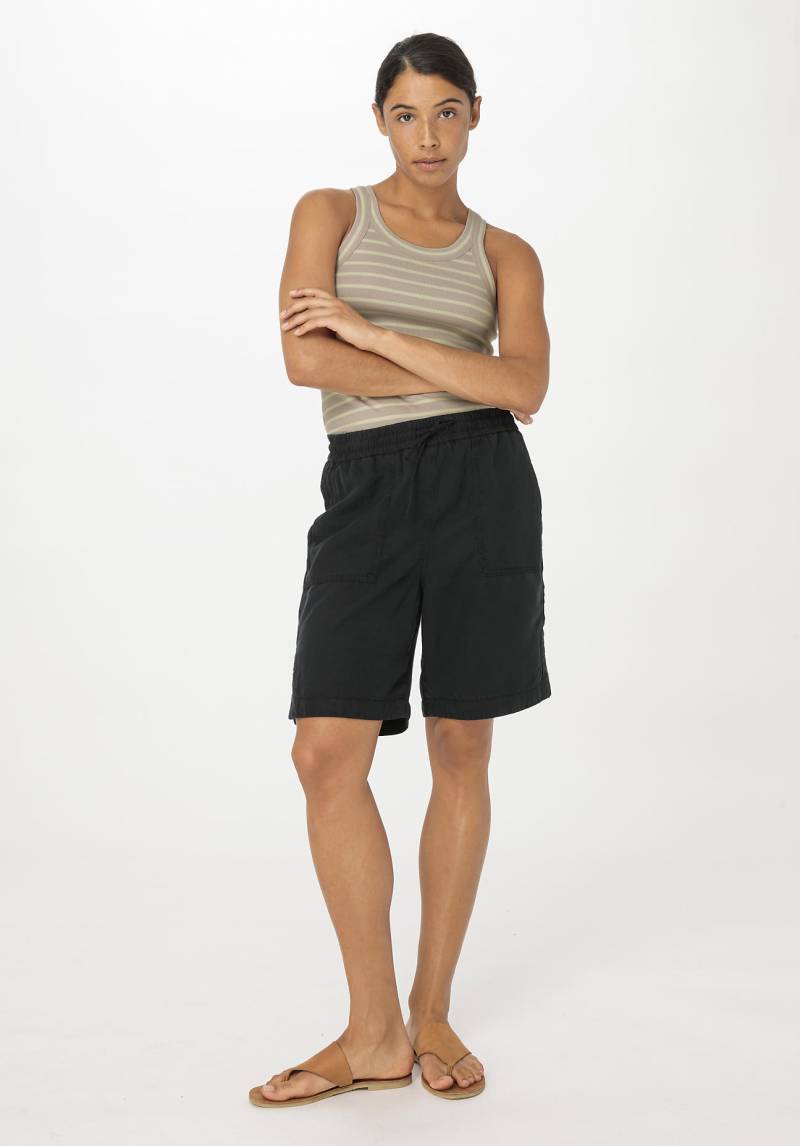 hessnatur Damen Bermudas Relaxed aus TENCEL™ Lyocell mit Leinen - schwarz Grösse34 von hessnatur