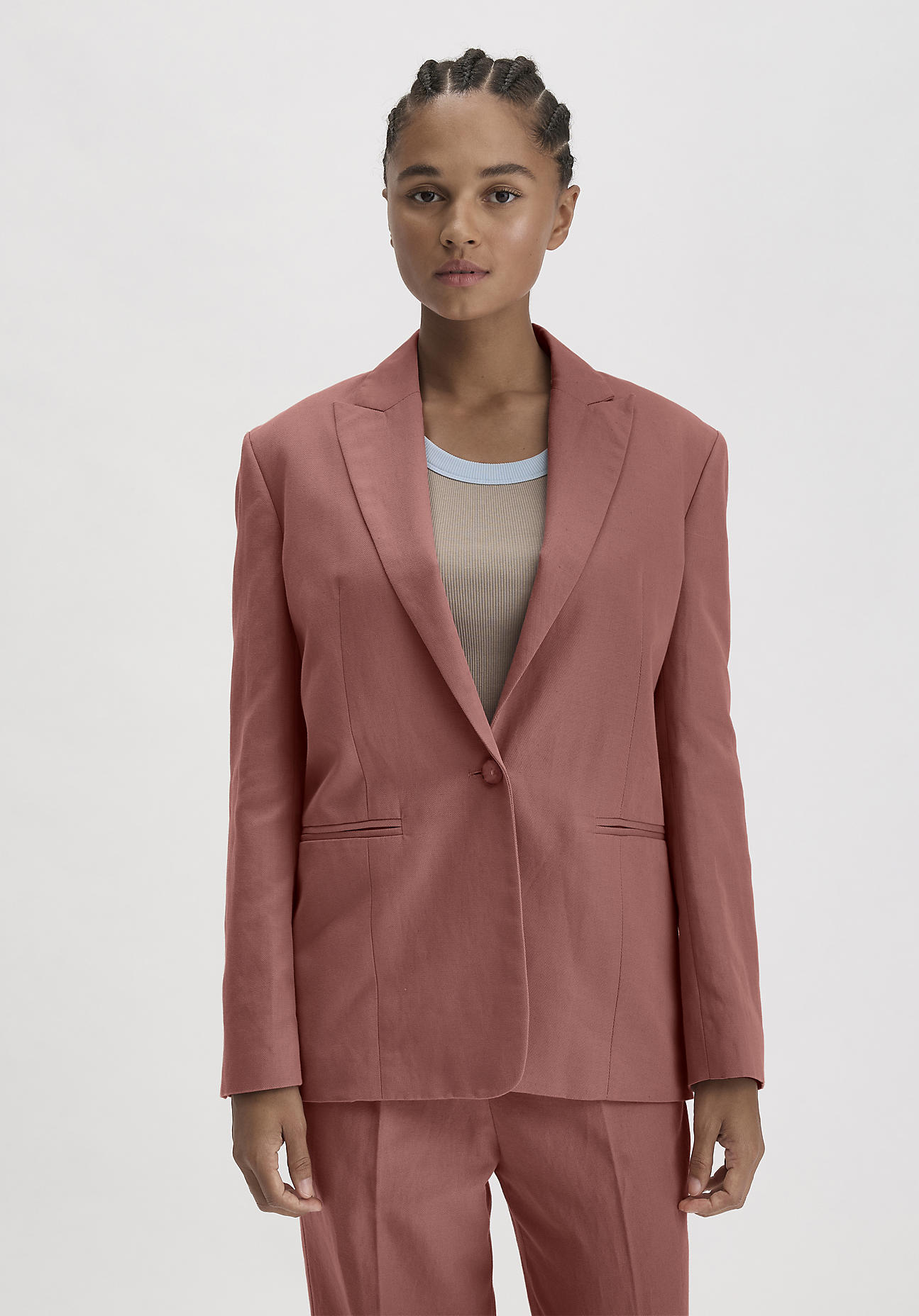 hessnatur Damen Blazer Relaxed aus Bio-Baumwolle mit Leinen - braun Grösse36 von hessnatur