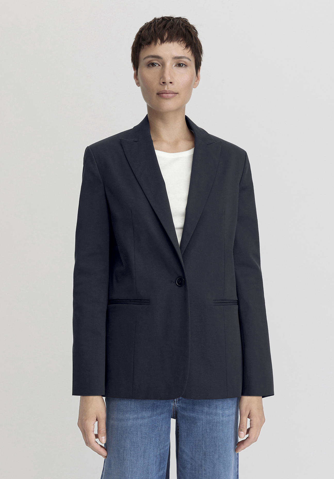 hessnatur Damen Blazer Relaxed aus TENCEL™ Lyocell mit Bio-Baumwolle - blau Grösse34 von hessnatur