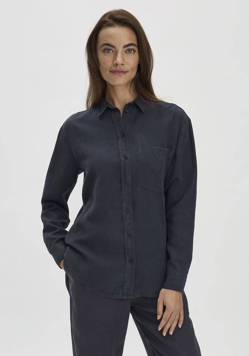 hessnatur Damen Bluse Relaxed aus weichem TENCEL™ Lyocell mit Leinen - blau Grösse36 von hessnatur