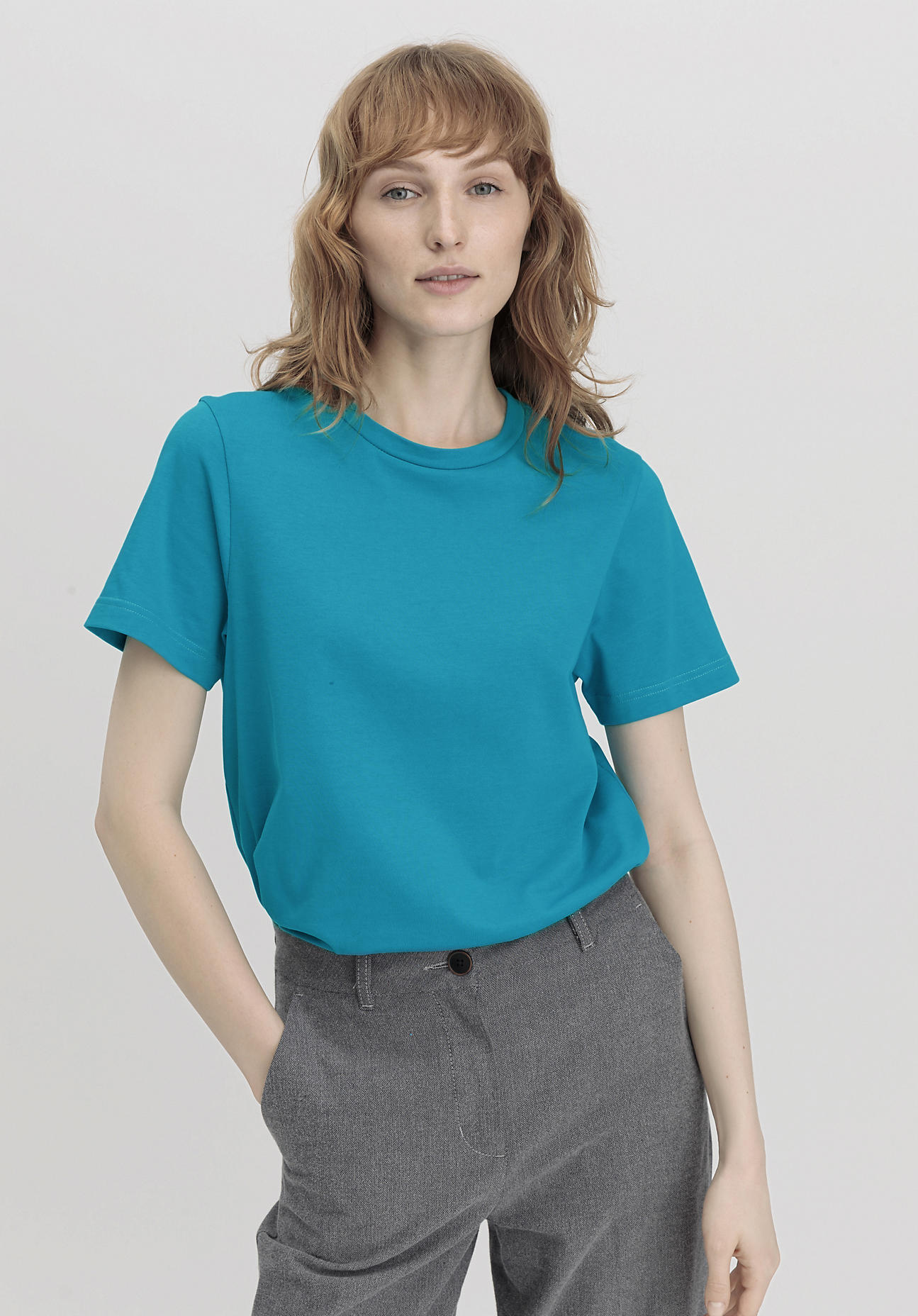 hessnatur Damen Heavy T-Shirt Relaxed aus Bio-Baumwolle - blau Grösse42 von hessnatur