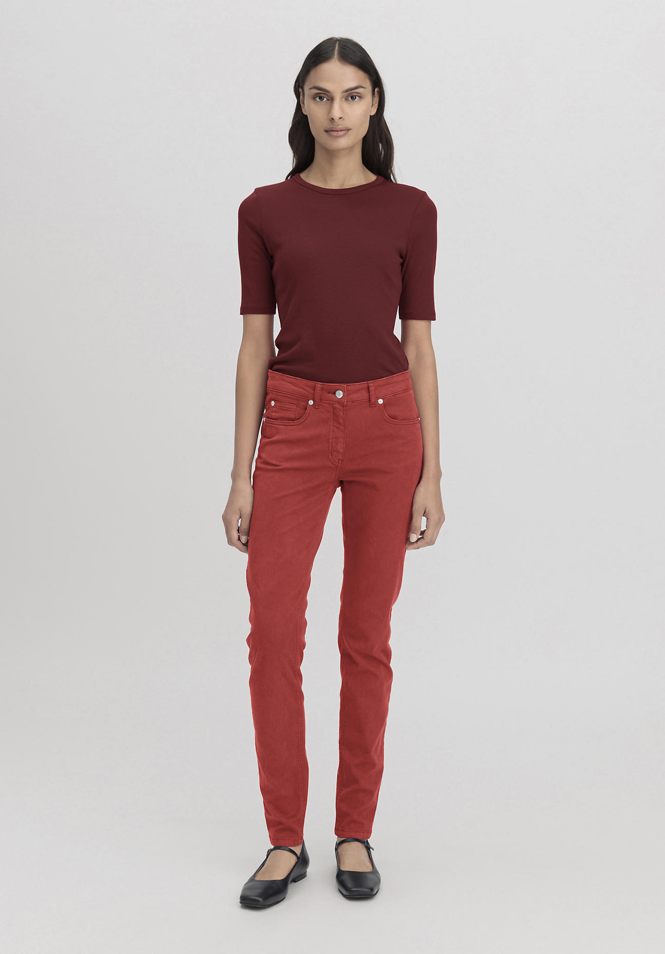 hessnatur Damen Hose Five Pocket Skinny aus TENCEL™ Lyocell mit Bio-Baumwolle - rot Grösse34 von hessnatur