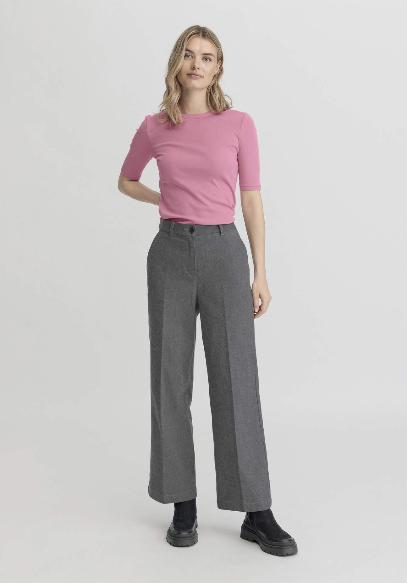 hessnatur Damen Hose Wide Leg Regular aus Bio-Baumwolle - grau Grösse38 von hessnatur