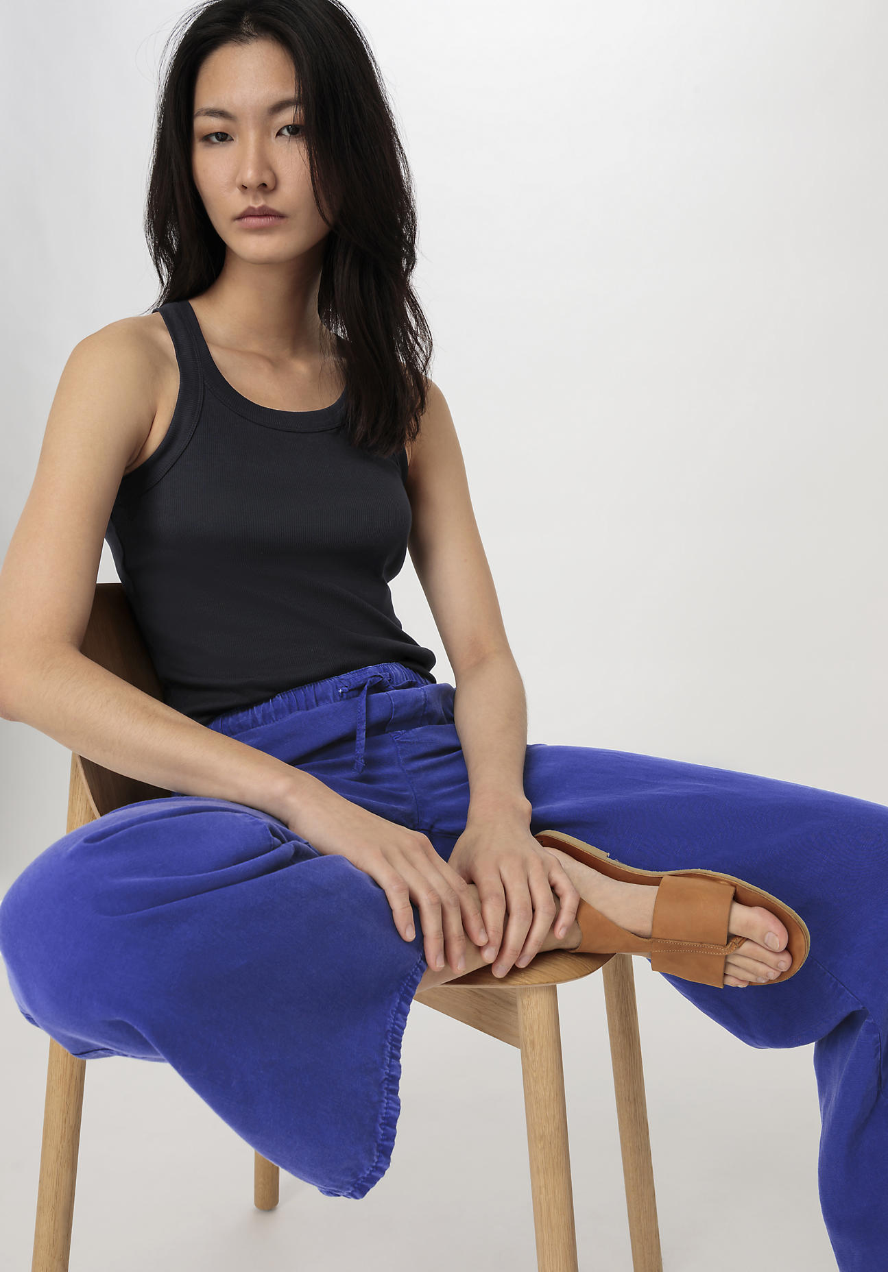 hessnatur Damen Hose Wide Leg Relaxed aus TENCEL™ Lyocell mit Leinen - blau Grösse34 von hessnatur