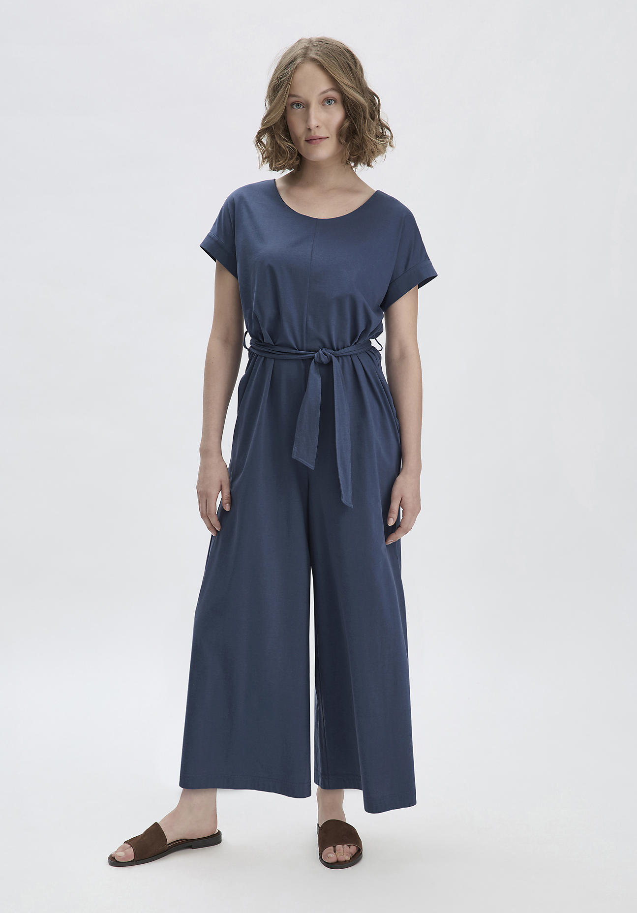 hessnatur Damen Jersey Jumpsuit Oversize aus Bio-Baumwolle - blau Grösse38 von hessnatur