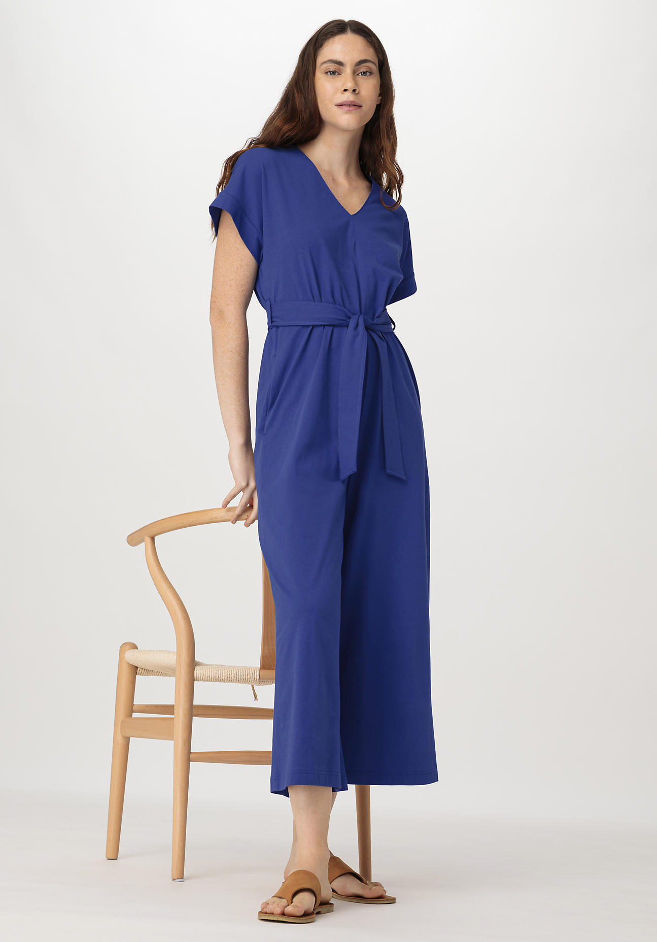 hessnatur Damen Jersey Jumpsuit Relaxed aus Bio-Baumwolle - blau Grösse34 von hessnatur