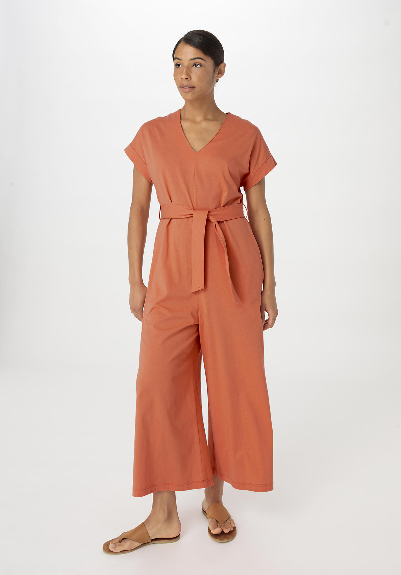 hessnatur Damen Jersey Jumpsuit Relaxed aus Bio-Baumwolle - orange Grösse44 von hessnatur