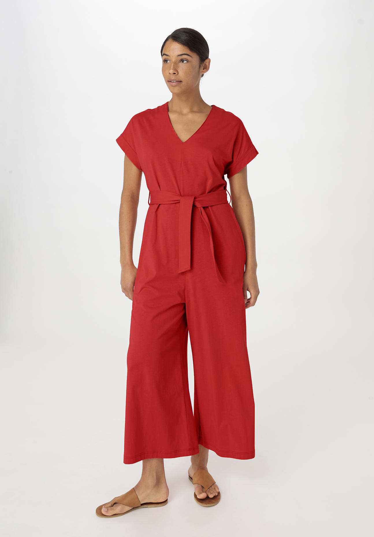 hessnatur Damen Jersey Jumpsuit Relaxed aus Bio-Baumwolle - rot Grösse34 von hessnatur