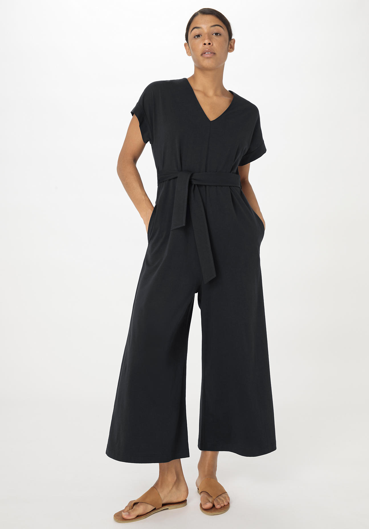 hessnatur Damen Jersey Jumpsuit Relaxed aus Bio-Baumwolle - schwarz Grösse34 von hessnatur