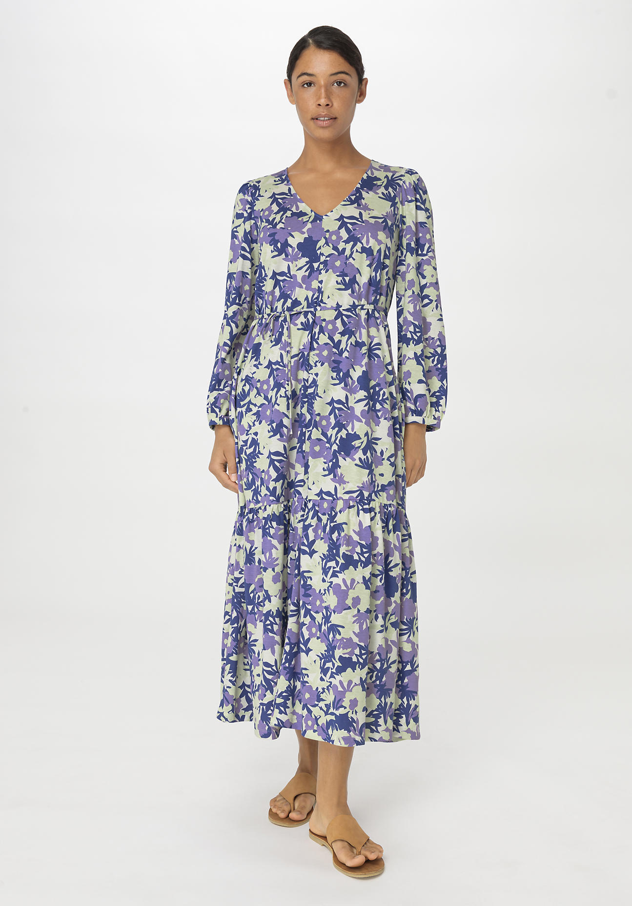 hessnatur Damen Jersey-Kleid Midi Relaxed aus Bio-Baumwolle - blau Grösse40 von hessnatur