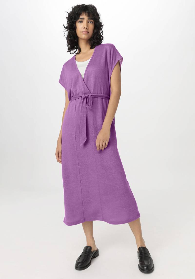 hessnatur Damen Jersey Kleid Midi Relaxed aus Leinen - lila GrösseS von hessnatur