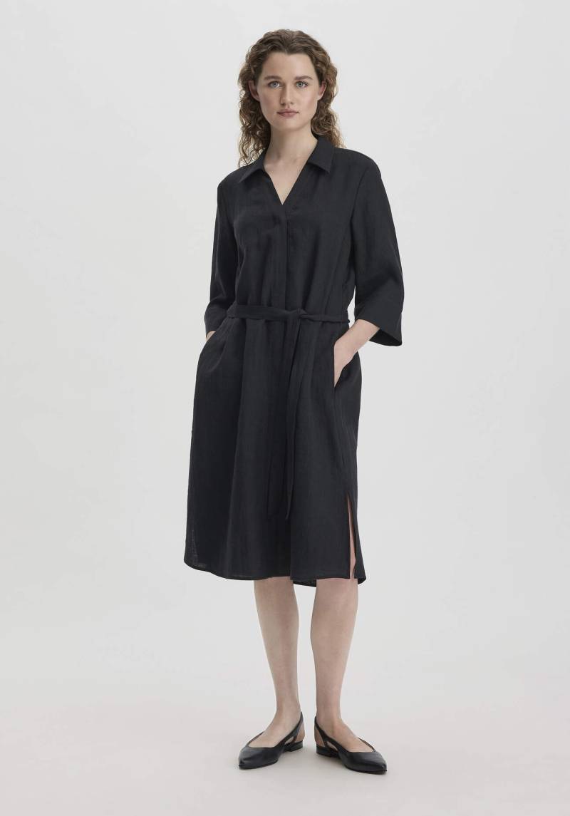 hessnatur Damen Kleid Knielang Relaxed aus Leinen - schwarz Grösse42 von hessnatur