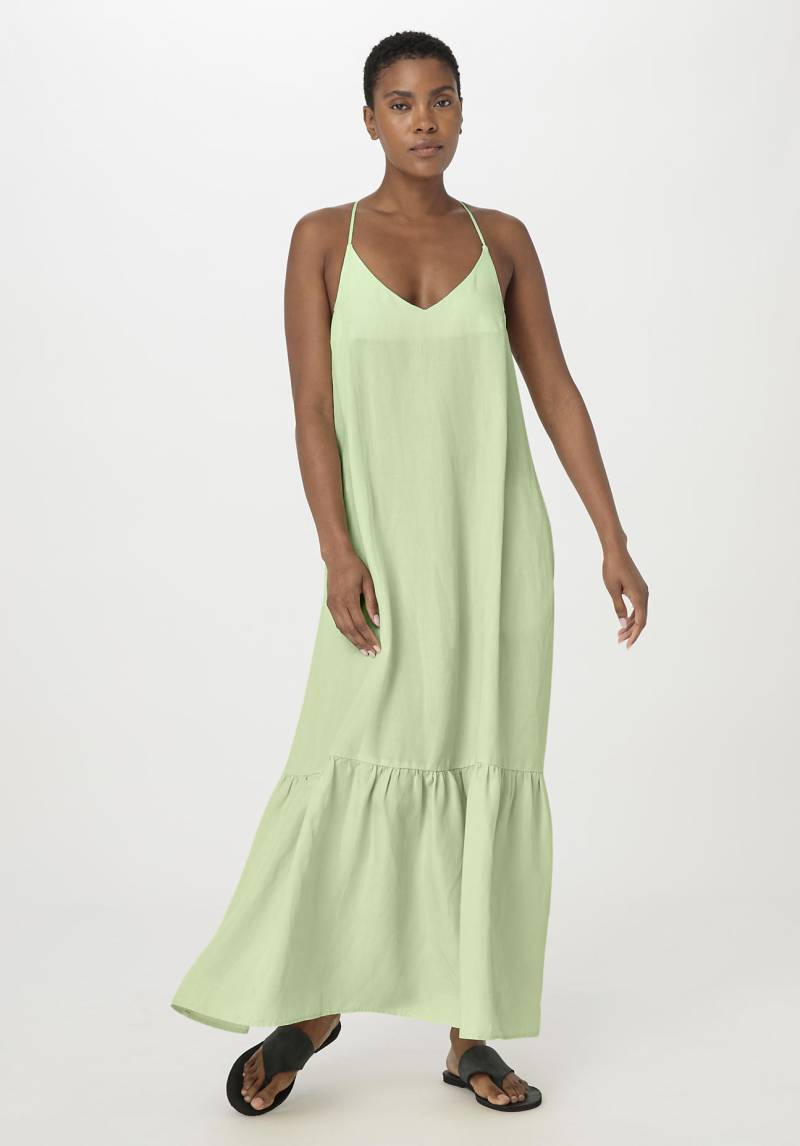 hessnatur Damen Trägerkleid Maxi Relaxed aus TENCEL™ Lyocell mit Leinen - grün Grösse40 von hessnatur