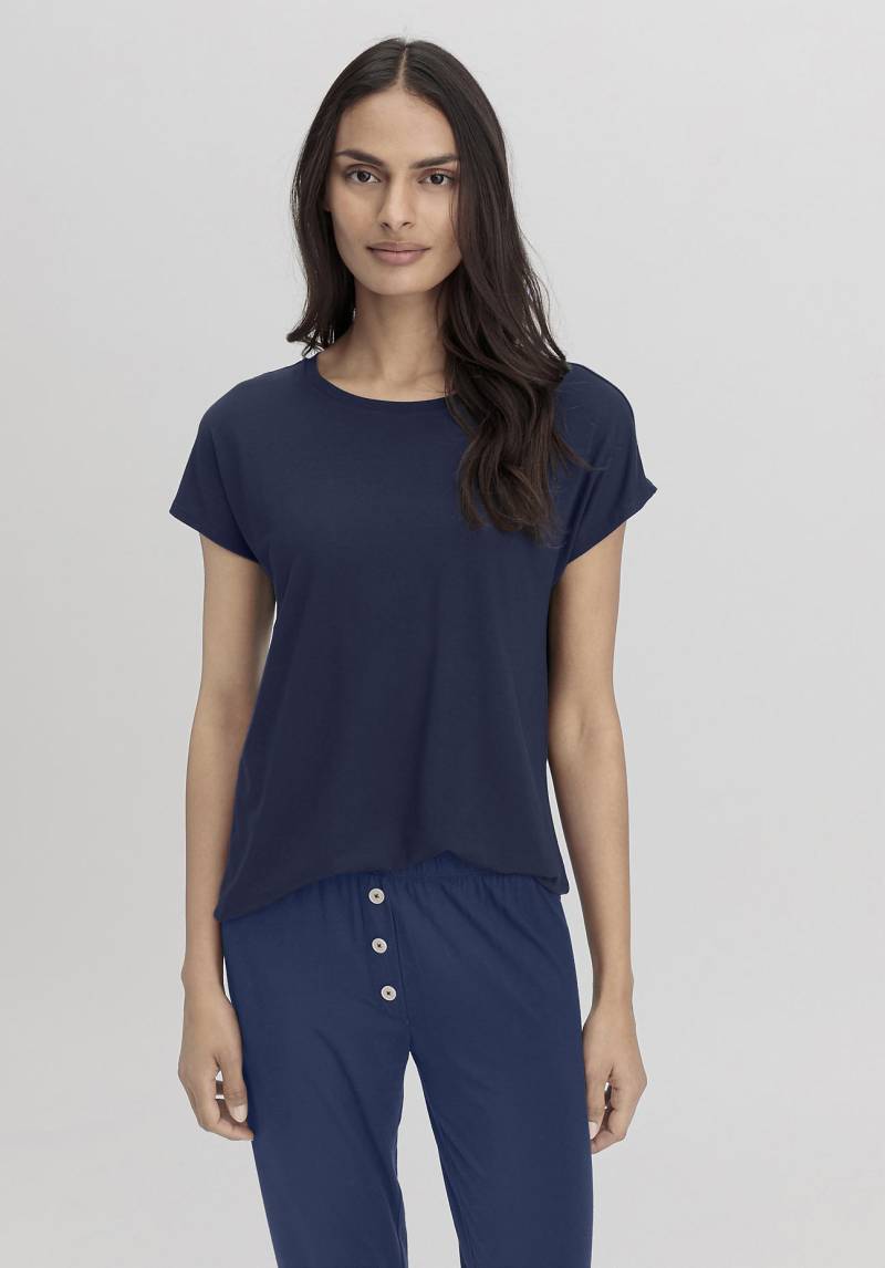 hessnatur Damen Kurzarm Schlafshirt Relaxed PURE FLOW aus TENCEL™ Modal - blau Grösse34 von hessnatur