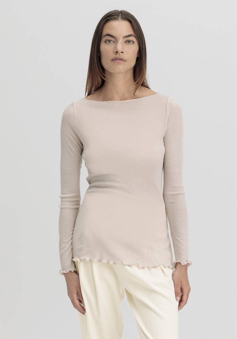 hessnatur Damen Longsleeve Fitted WARM TOUCH aus Bio-Schurwolle und TENCEL™ Lyocell - beige Grösse34 von hessnatur