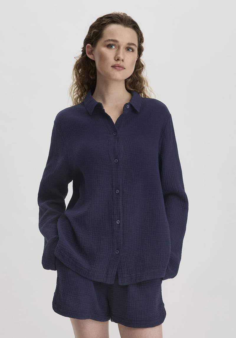 hessnatur Damen Musselin Shirt Oversize PURE COMFORT aus Bio-Baumwolle - blau Grösse42 von hessnatur