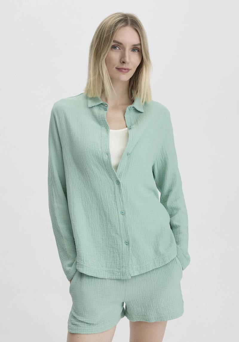 hessnatur Damen Musselin Shirt Oversize PURE COMFORT aus Bio-Baumwolle - grün Grösse38 von hessnatur