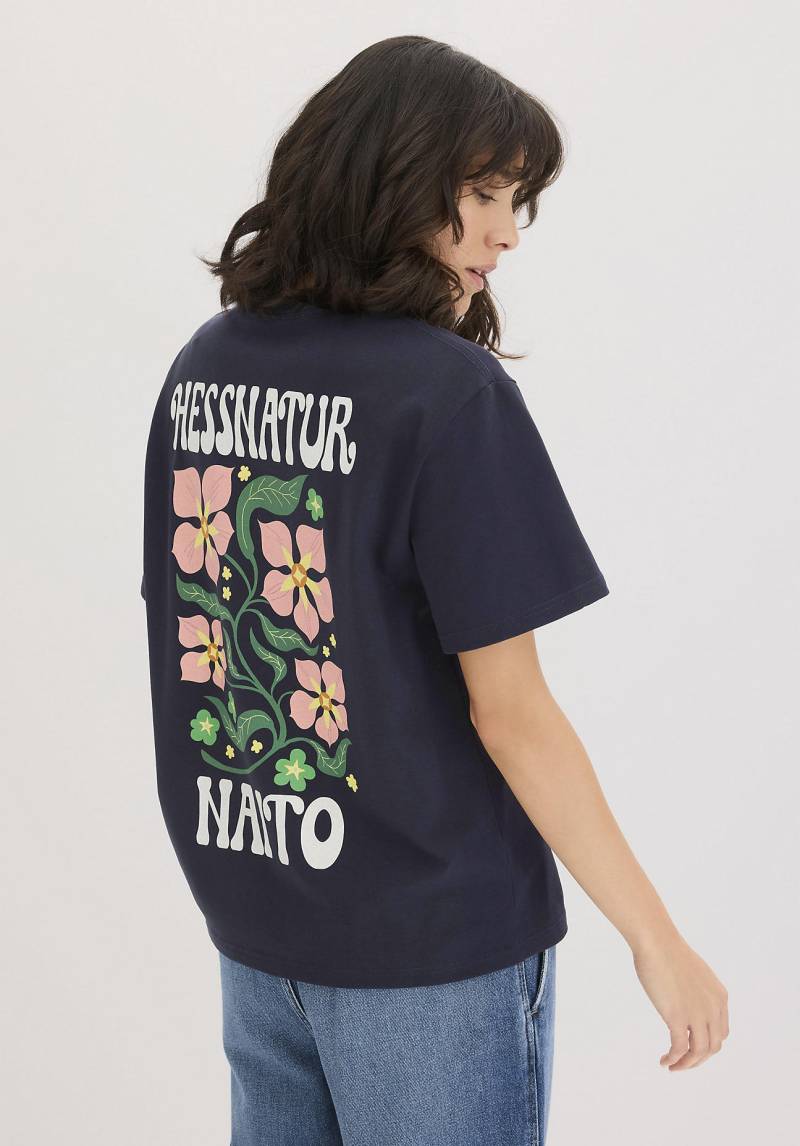 hessnatur Damen NAITO × HESSNATUR Print T-Shirt Oversize aus Bio-Baumwolle - blau Grösse34 von hessnatur