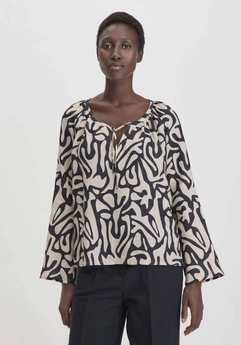 hessnatur Damen Print Bluse Oversize aus Leinen - schwarz Grösse36 von hessnatur