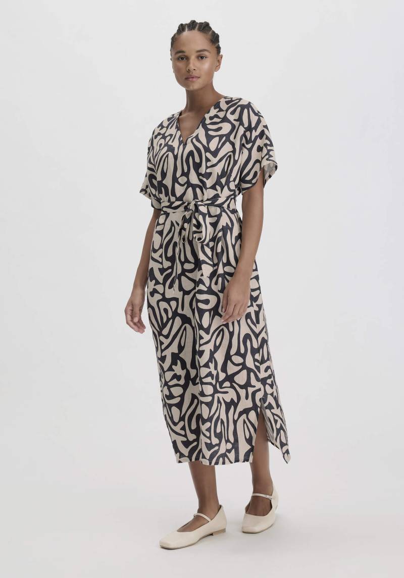 hessnatur Damen Print Kleid Midi Oversize aus Leinen - schwarz Grösse34 von hessnatur