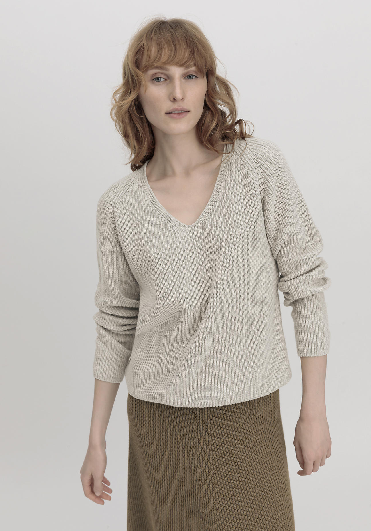 hessnatur Damen Pullover Regular aus Bio-Baumwolle - beige Grösse36 von hessnatur