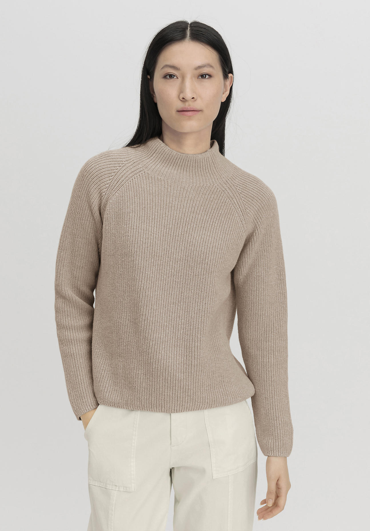 hessnatur Damen Pullover Regular aus Bio-Baumwolle - beige GrösseL von hessnatur