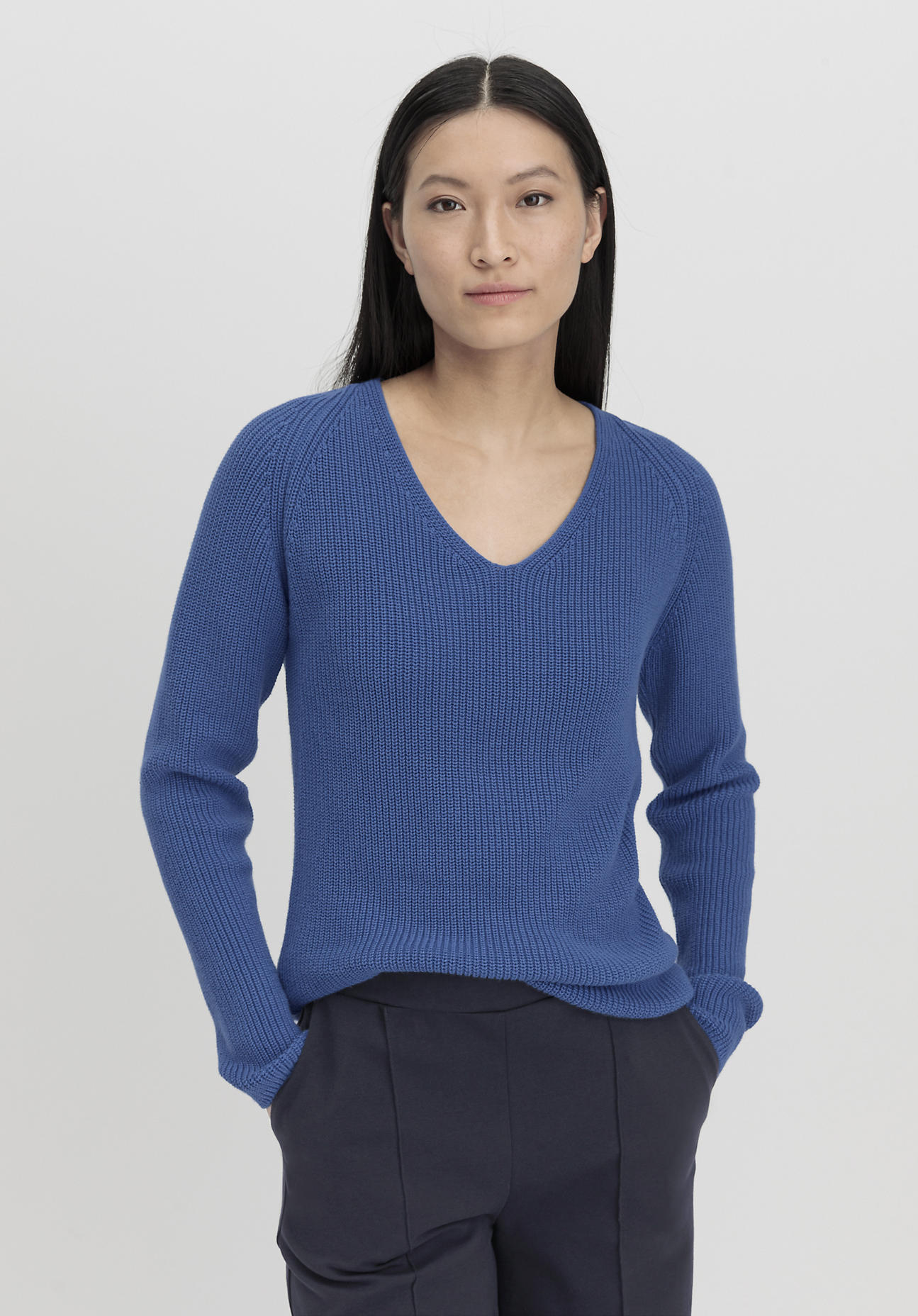 hessnatur Damen Pullover Regular aus Bio-Baumwolle - blau Grösse38 von hessnatur