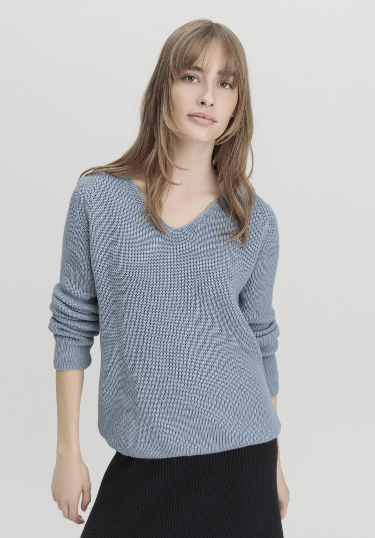 hessnatur Damen Pullover Regular aus Bio-Baumwolle - blau Grösse40 von hessnatur