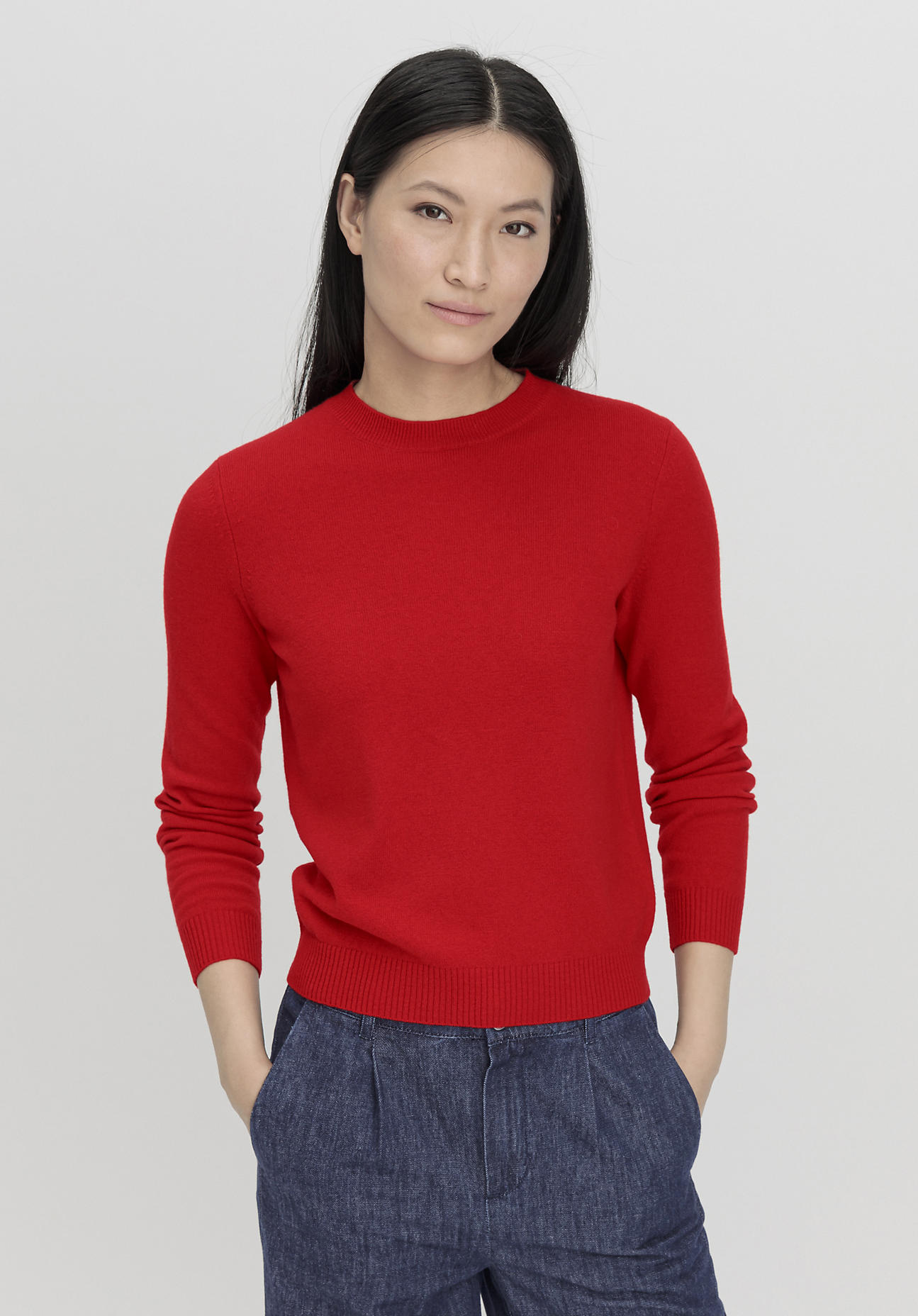 hessnatur Damen Pullover Regular aus Bio-Merinowolle mit Kaschmir - rot Grösse36 von hessnatur