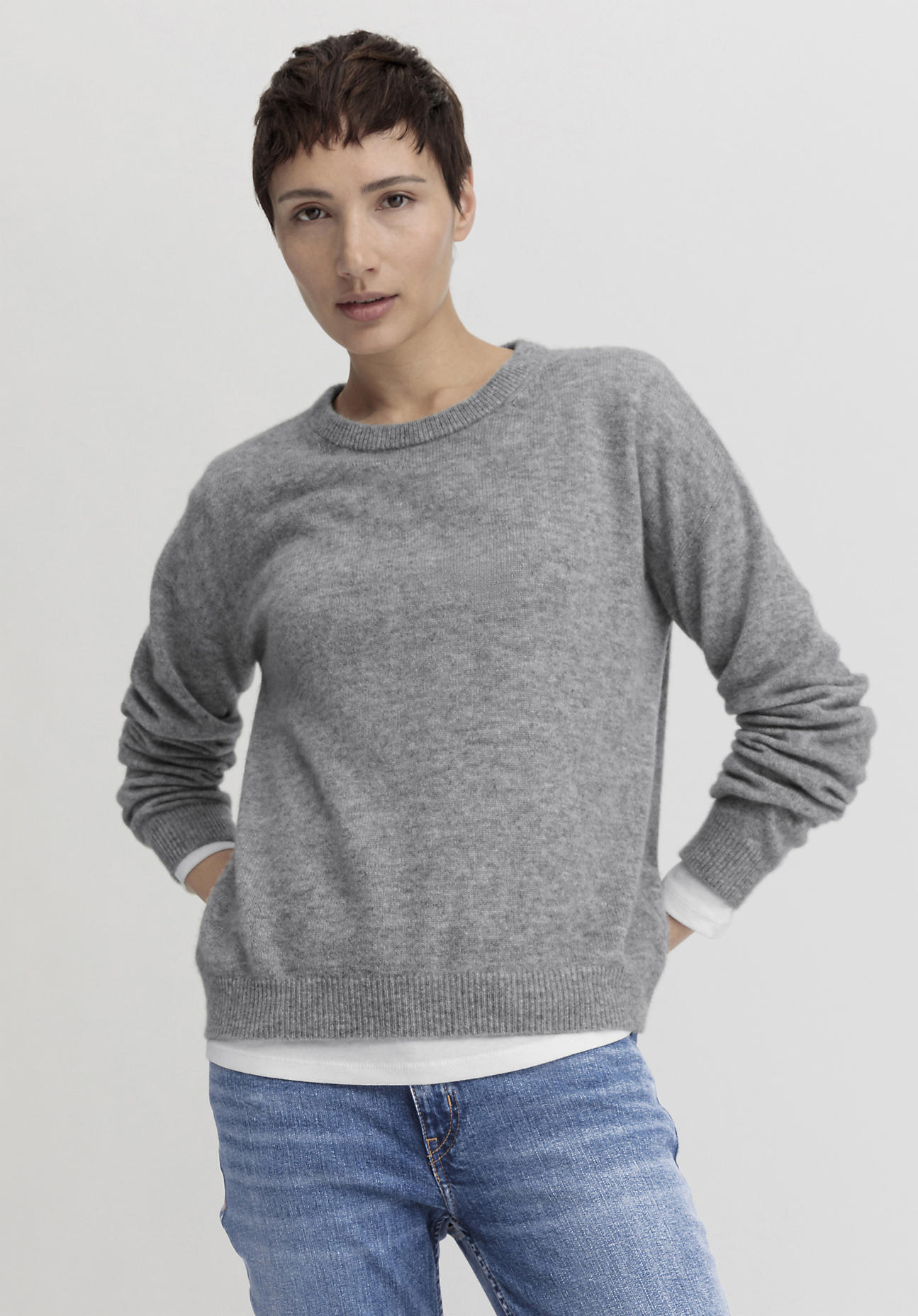 hessnatur Damen Pullover Regular aus Kaschmir - grau Grösse34 von hessnatur