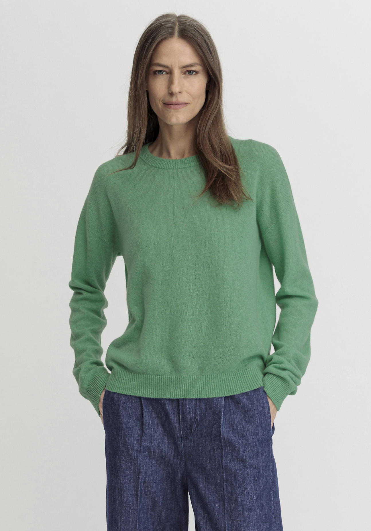 hessnatur Damen Pullover Regular aus Kaschmir - grün Grösse34 von hessnatur