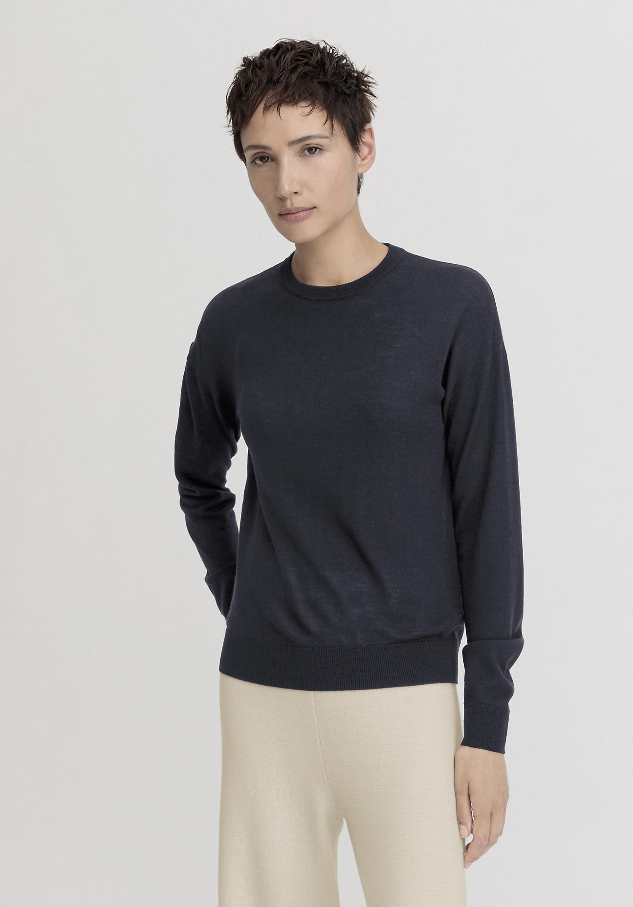 hessnatur Damen Pullover Regular aus Bio-Merinowolle - blau Grösse34 von hessnatur