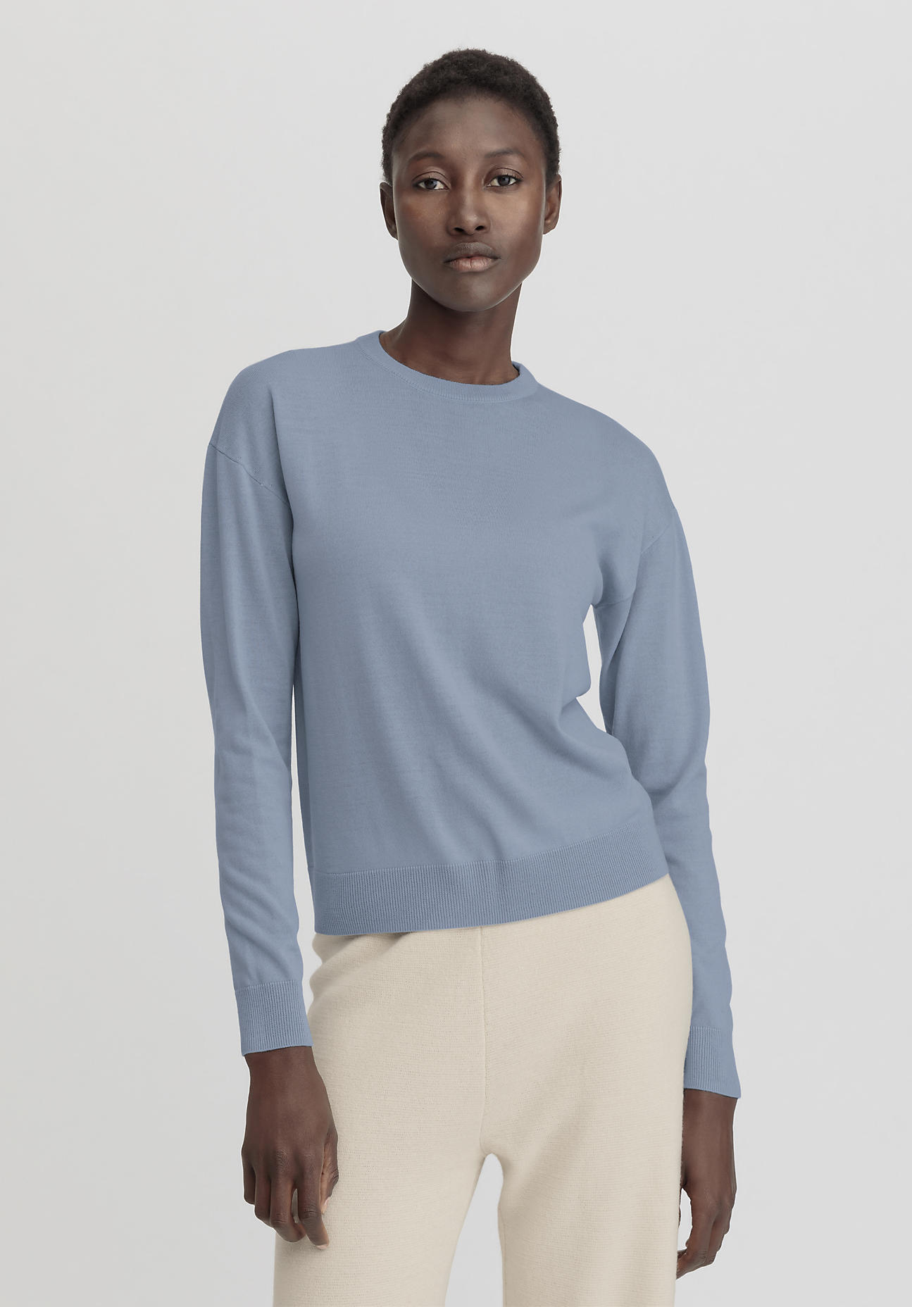 hessnatur Damen Pullover Regular aus Bio-Merinowolle - blau Grösse34 von hessnatur