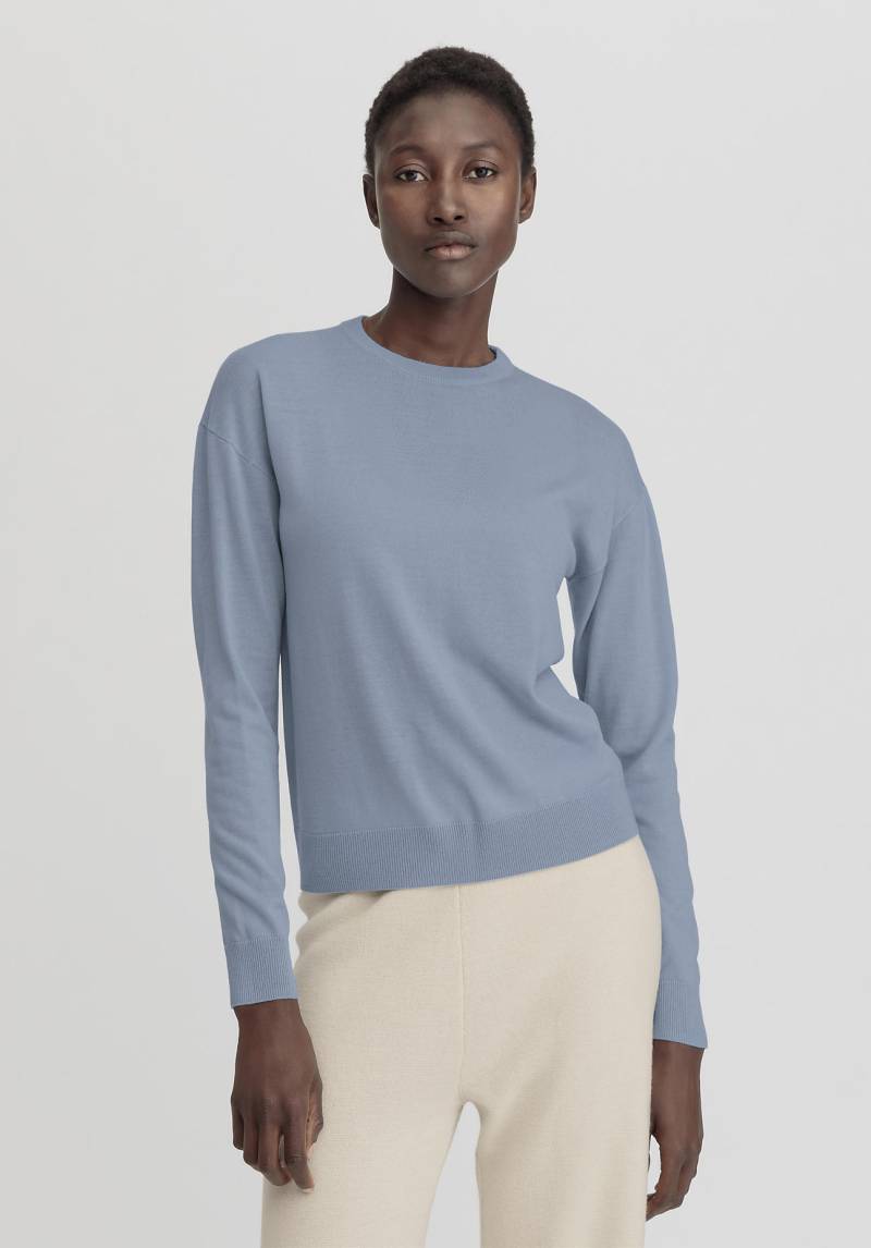 hessnatur Damen Pullover Regular aus Merinowolle - blau Grösse38 von hessnatur