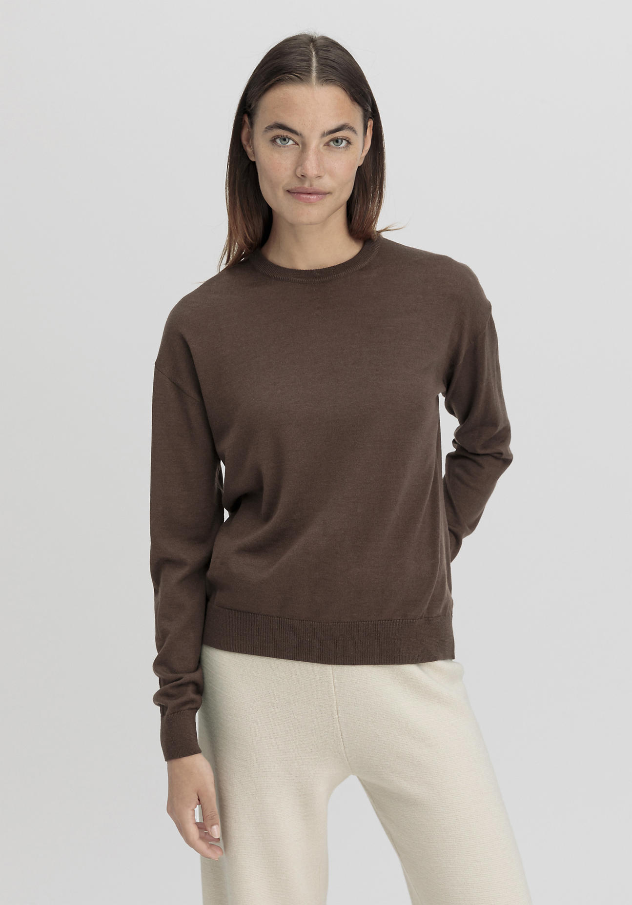 hessnatur Damen Pullover Regular aus Bio-Merinowolle - braun Grösse36 von hessnatur