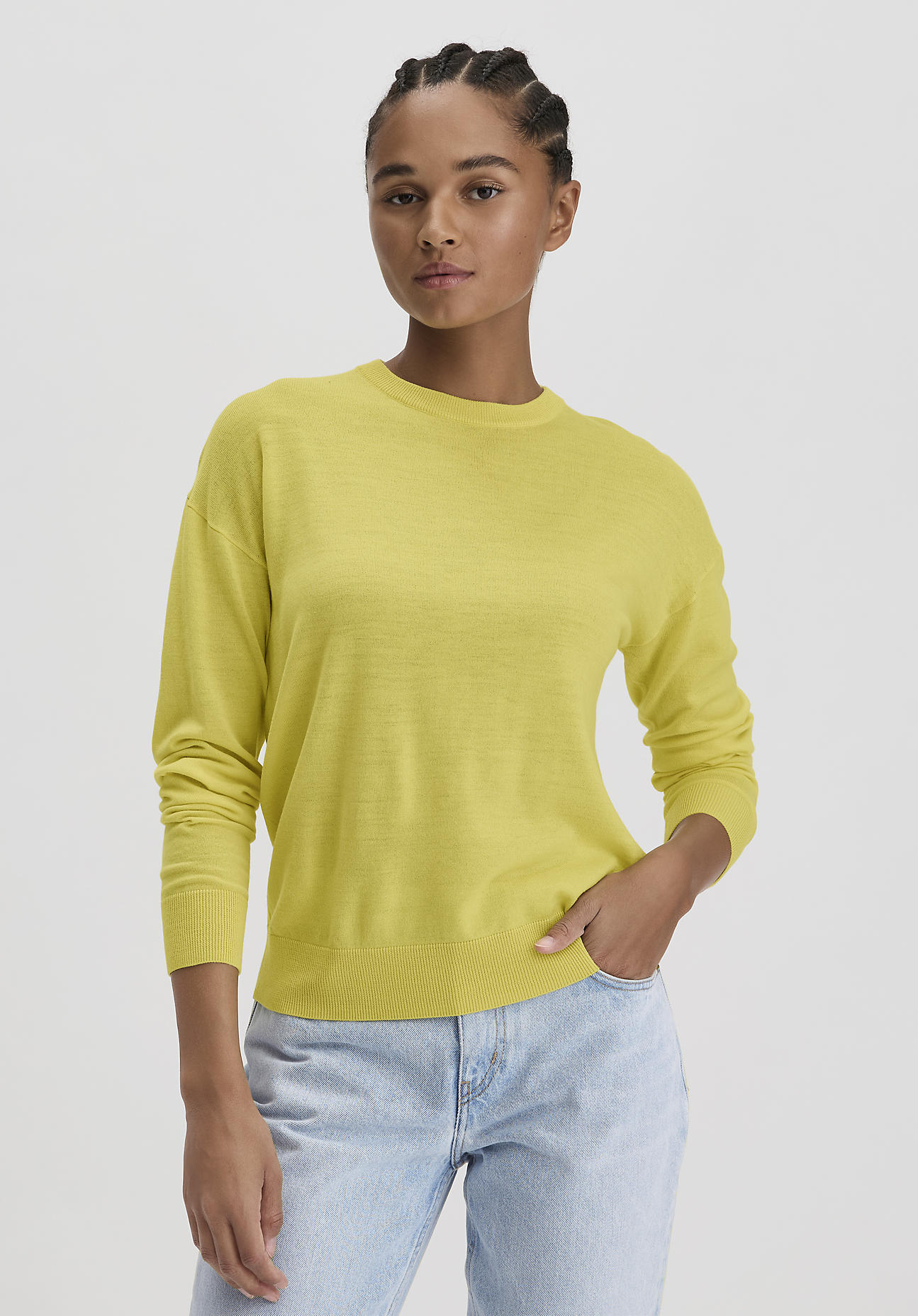 hessnatur Damen Pullover Regular aus Bio-Merinowolle - gelb Grösse34 von hessnatur